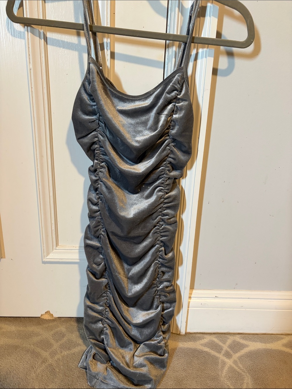Ruched Velvet Mini Dress — Charcoal Gray